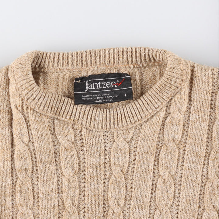 JANTZEN All-over Pattern Cable Knit Wool Knit Sweater Made in USA Men's M /eaa335399