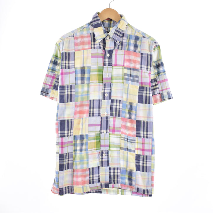 Brooks Brothers 346 Patchwork Short Sleeve Button-Down Check Shirt Men's L /eaa335704