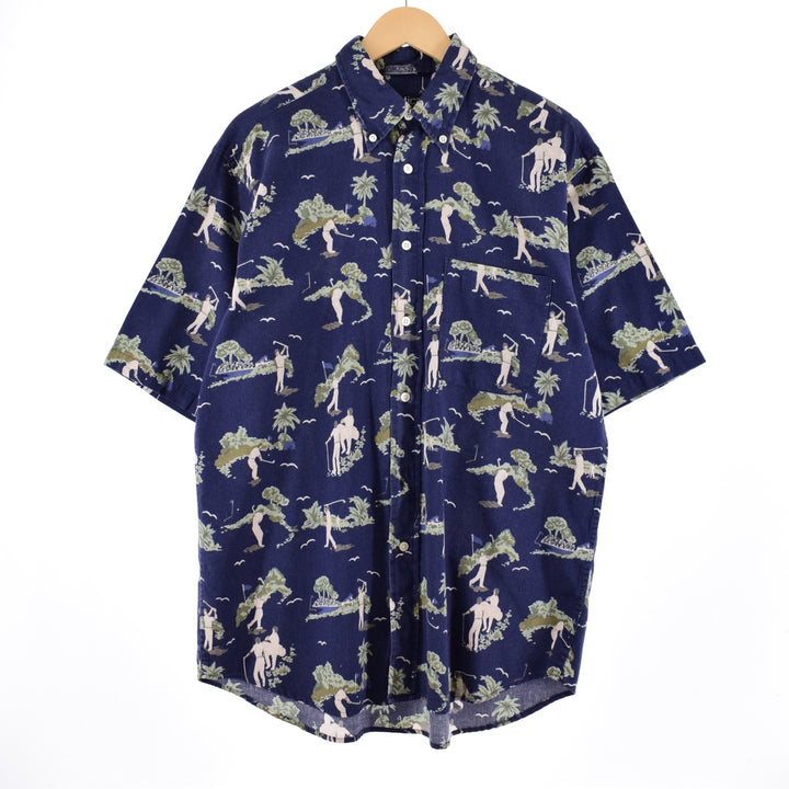 NAUTICA All-over Print Short Sleeve Button-Down Shirt, Men's L /eaa335714