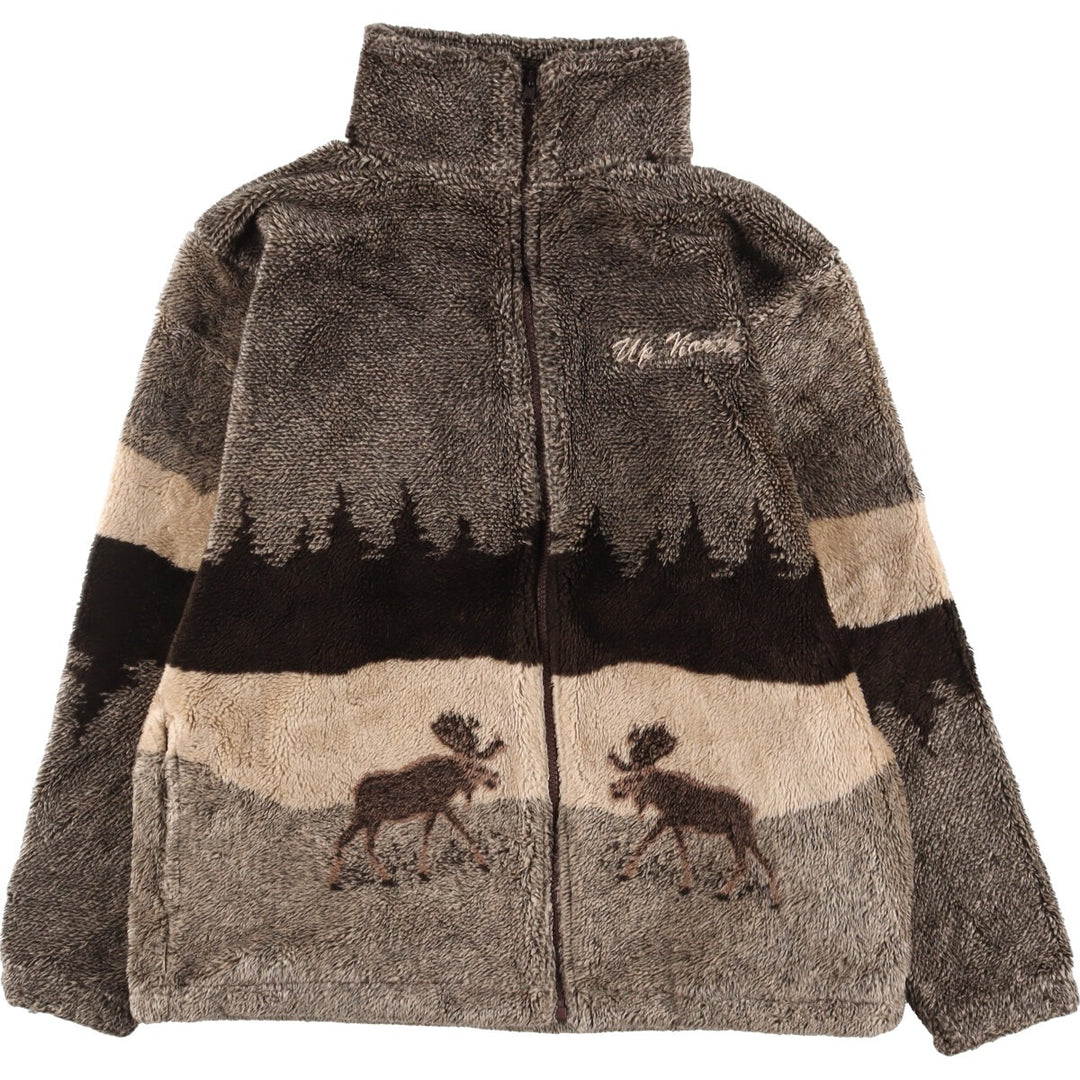 OCEAN FAST Animal Pattern Reindeer Pattern Fleece Jacket Made in USA Men's L /eaa336404