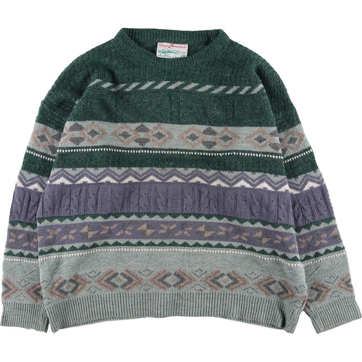 Teen Mountain All-over Print Acrylic Knit Sweater, Men's L unknown Green type dark green Vintage Second Hand