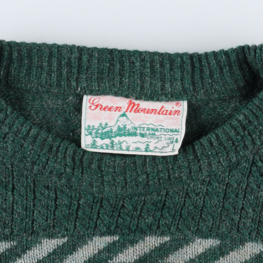 Teen Mountain All-over Print Acrylic Knit Sweater, Men's L unknown Green type dark green Vintage Second Hand