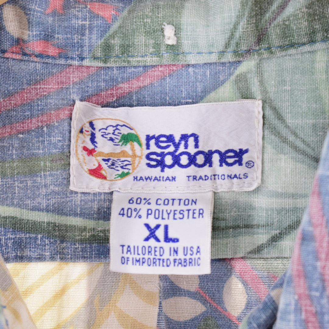 90'S REYNSPOONER Swimsuit Tag Bikini Tag Button Down All-Over Botanical Pattern Hawaiian Aloha Shirt Made in Hawaii Men's XL /eaa338278