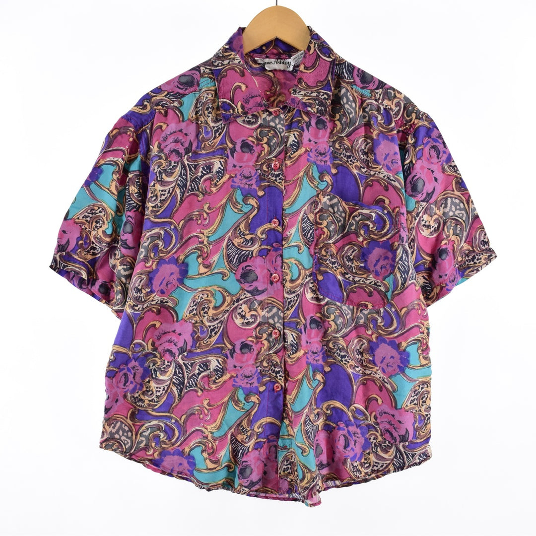 JANE ASHLEY All-over print short-sleeve silk shirt, women's size L [Elle] /eaa338331