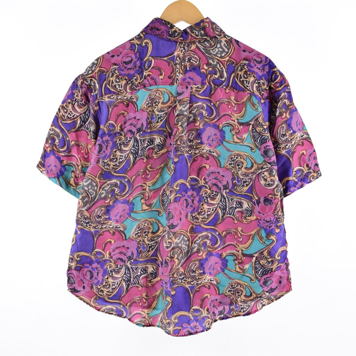 JANE ASHLEY All-over print short-sleeve silk shirt, women's size L [Elle] /eaa338331