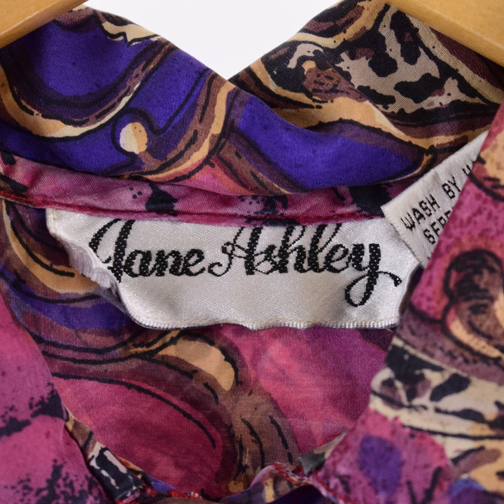 JANE ASHLEY All-over print short-sleeve silk shirt, women's size L [Elle] /eaa338331