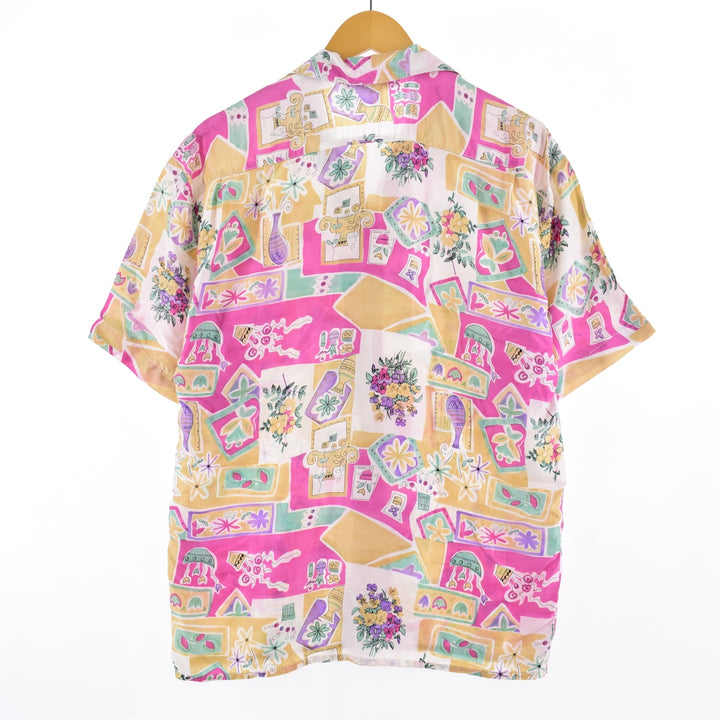 THE LIMITED All-over print short-sleeve open-collar silk shirt, women's size L [Elle] /eaa338335