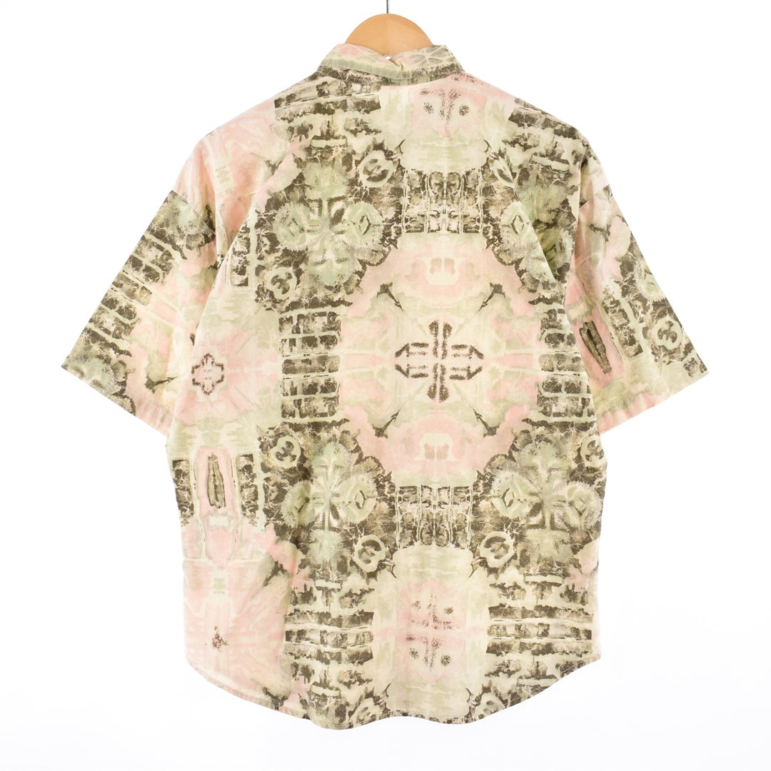 SWEPT AWAY All-over Print Short Sleeve Cotton Shirt Made in USA Women's XXL [Elle] /eaa338342