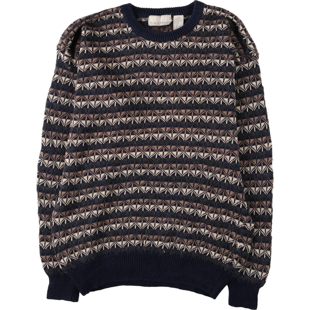 Blake and Manley All-over Print Linen Knit Sweater, Men's M Lamy navy blue type Vintage Second Hand