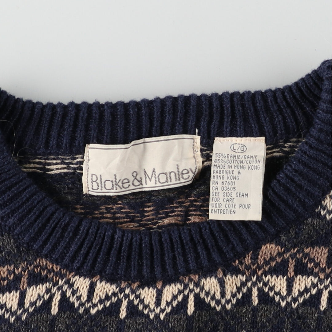 Blake and Manley All-over Print Linen Knit Sweater, Men's M Lamy navy blue type Vintage Second Hand