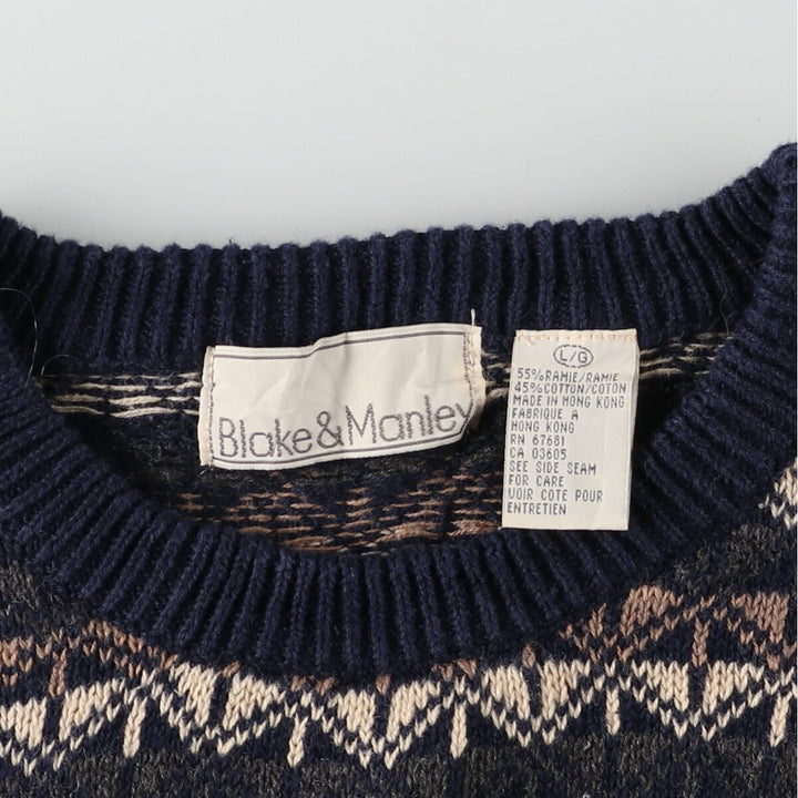 Blake and Manley All-over Print Linen Knit Sweater, Men's M Lamy navy blue type Vintage Second Hand