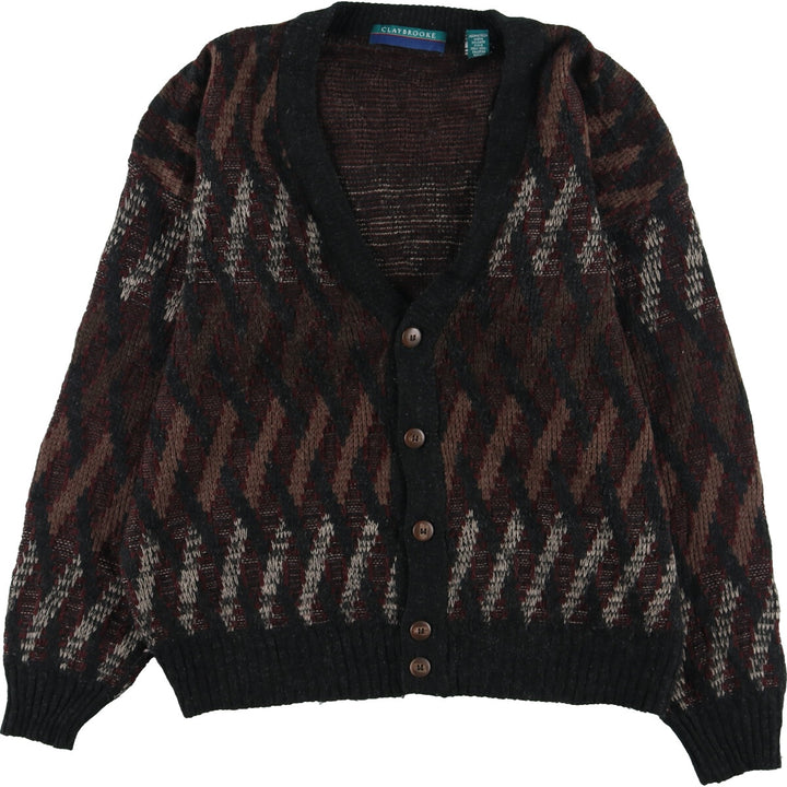 CLAYBROOKE All-over print wool x acrylic knit cardigan, men's L /eaa341222