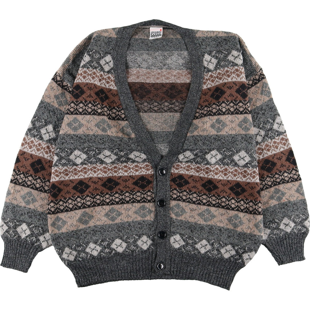 All-over print acrylic x wool knit cardigan, men's XL /eaa341223