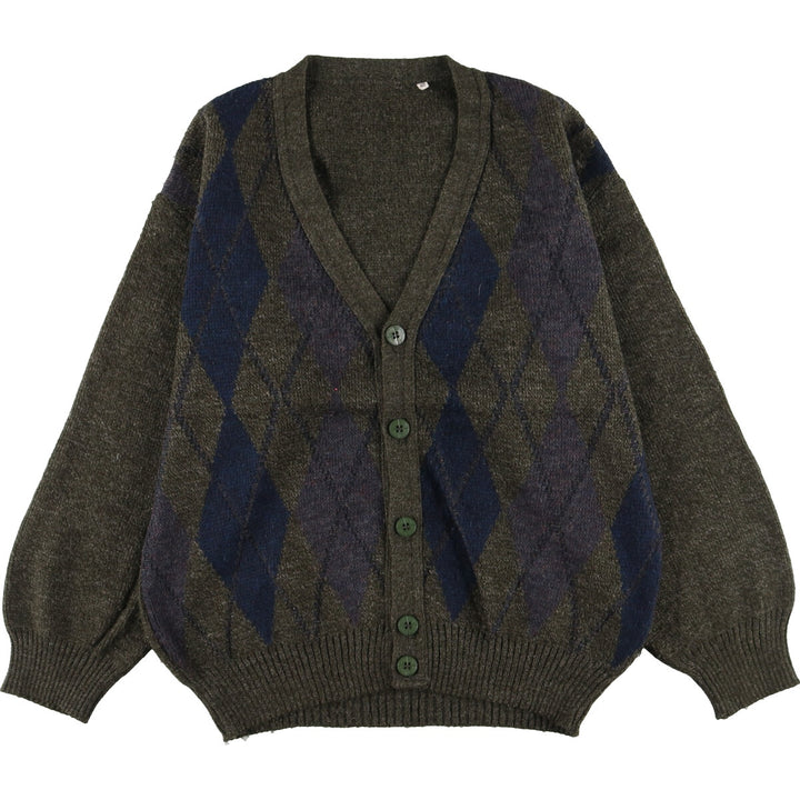 Argyle Pattern Wool x Acrylic Knit Cardigan Men's L /eaa341296