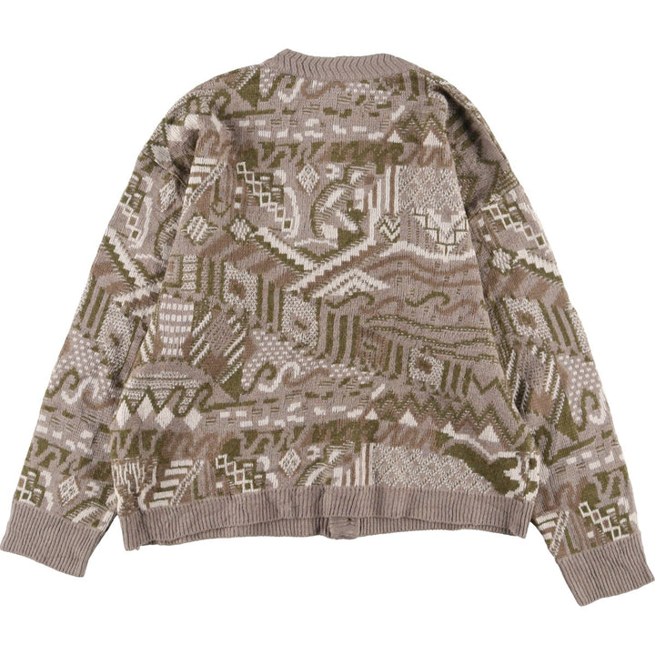 All-over print acrylic x wool knit cardigan, made in Spain, men's L /eaa341480