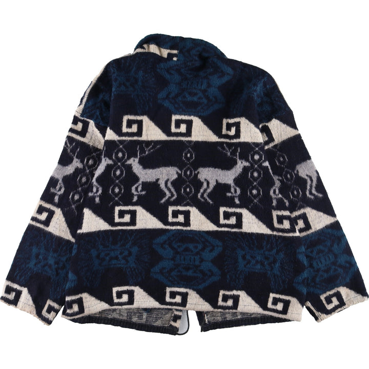 All-over reindeer pattern with collar, Ecuador wool knit cardigan, men's XXL /eaa341698