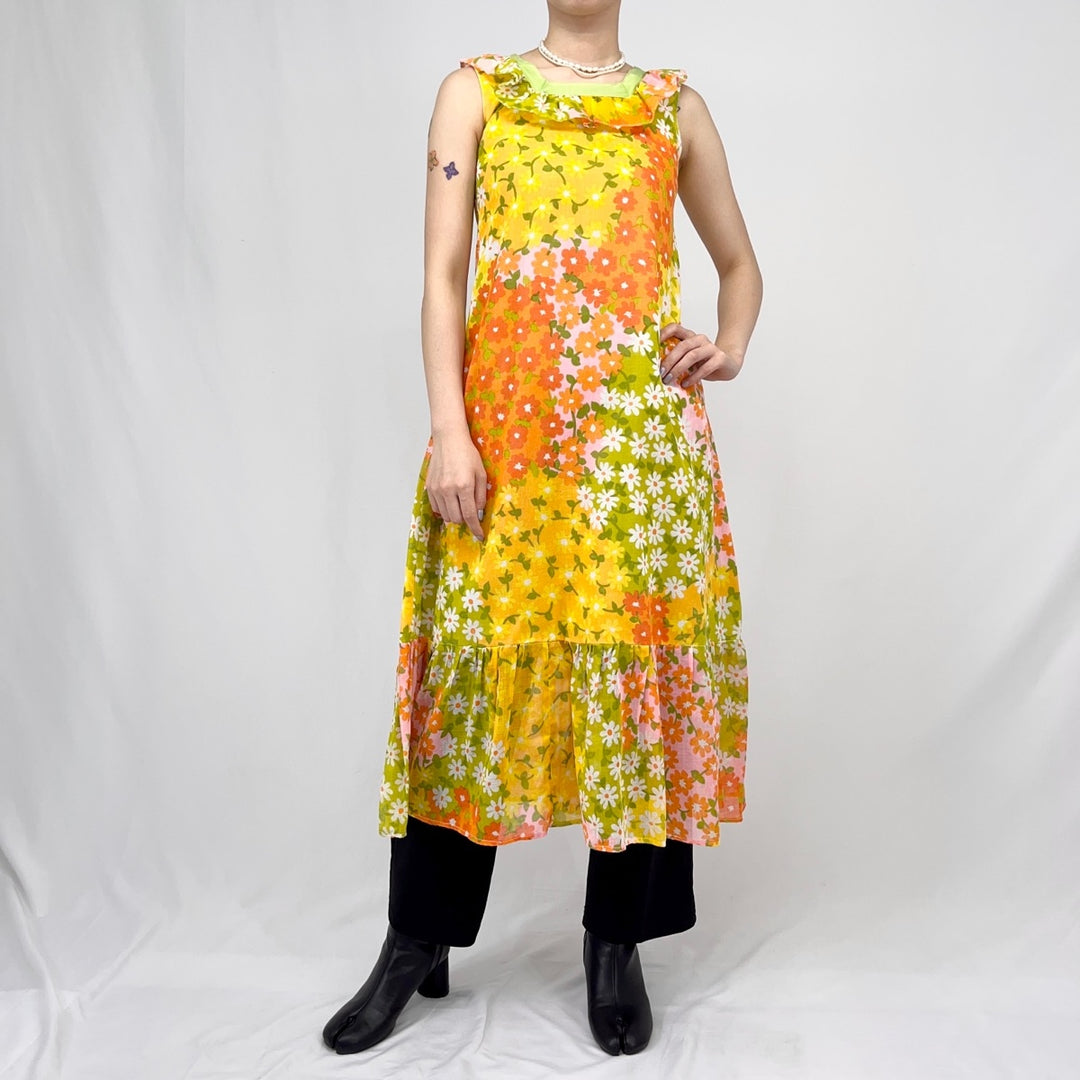 60s-70'S Sweet Things Floral Sleeveless Flare Dress Hawaiian Dress Women's Medium Vintage /eaa342305