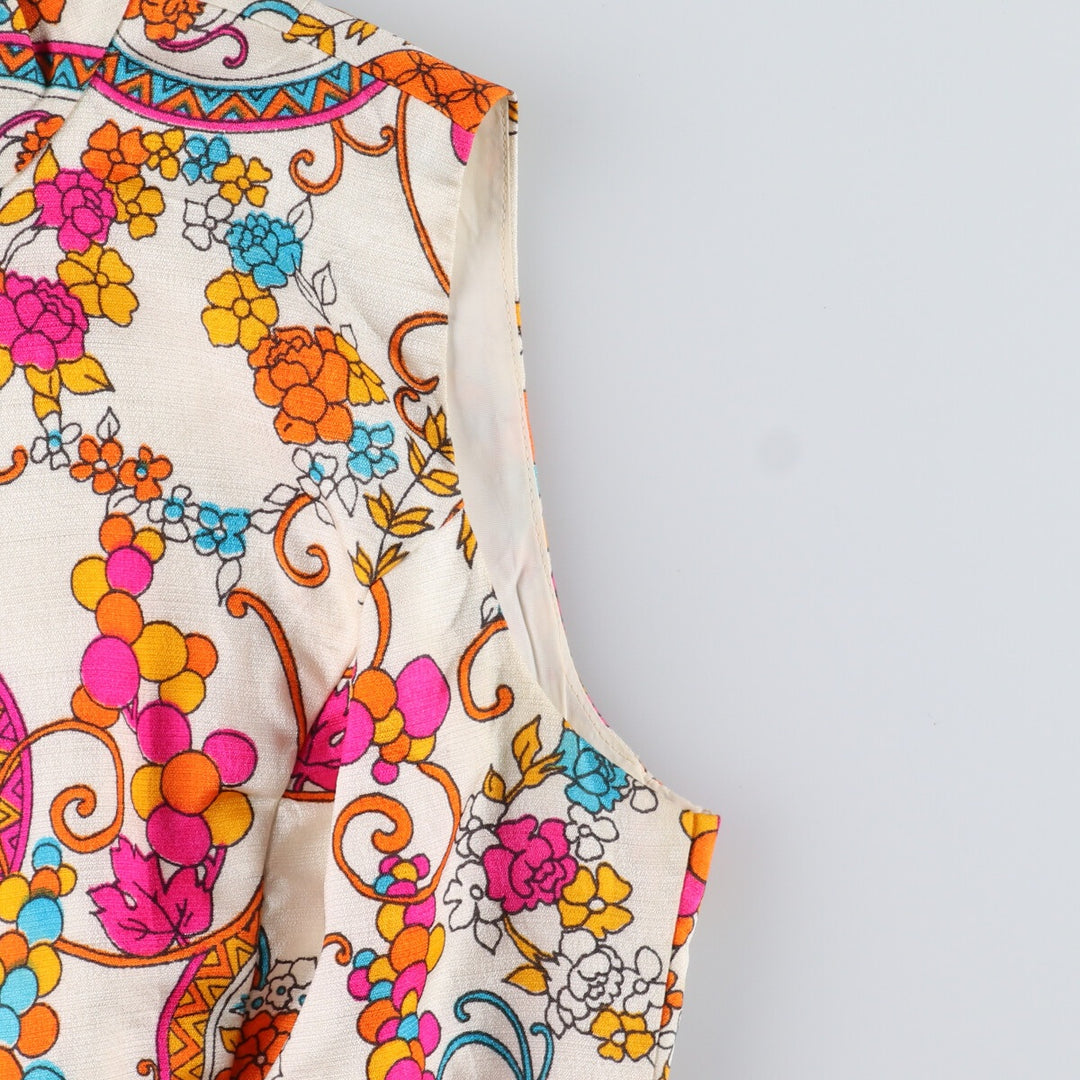 60s-70'S UNKNOWN all-over print high neck sleeveless A-line dress made in USA women's M vintage multicolor Vintage Second Hand