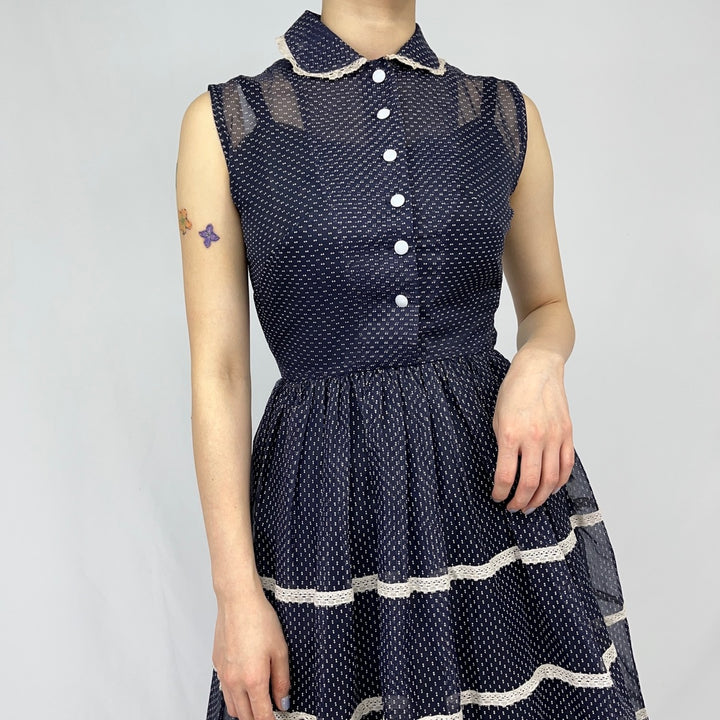 50'S UNKNOWN all-over print see-through sleeveless dress, women's size M, vintage /eaa342307