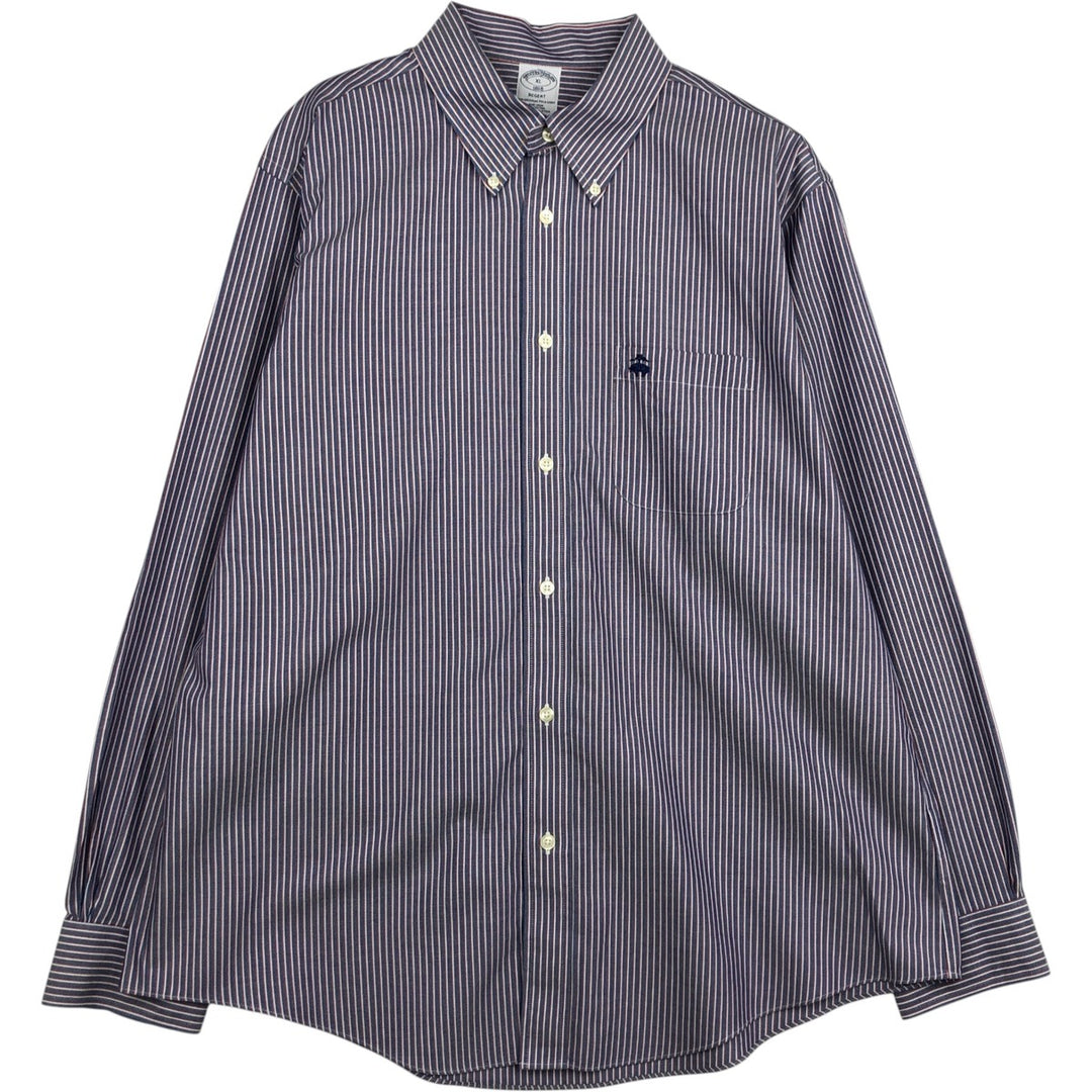 Brooks Brothers 1818 REGENT Tricolor Long-Sleeve Button-Down Striped Shirt, Men's Size XL (approx.) cotton blue type Vintage Second Hand