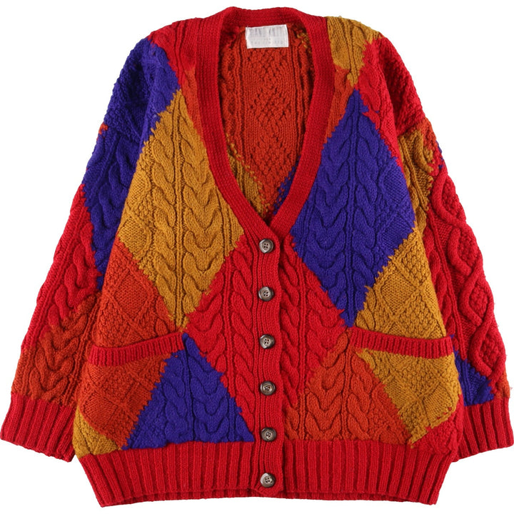 HAND KNIT FOR THE LIMITED All-over pattern cable knit wool knit cardigan, women's XL /eaa342964