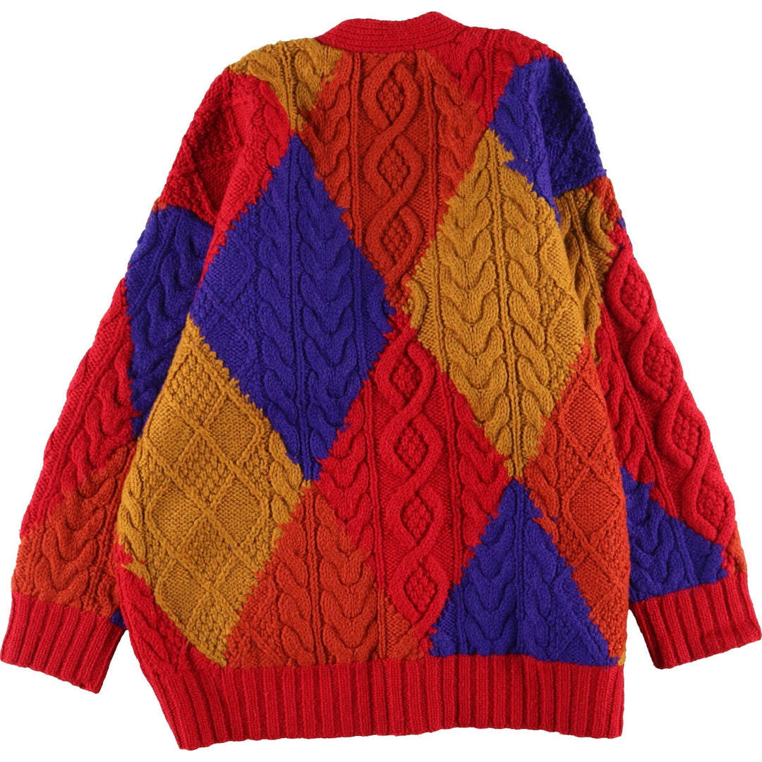 HAND KNIT FOR THE LIMITED All-over pattern cable knit wool knit cardigan, women's XL /eaa342964