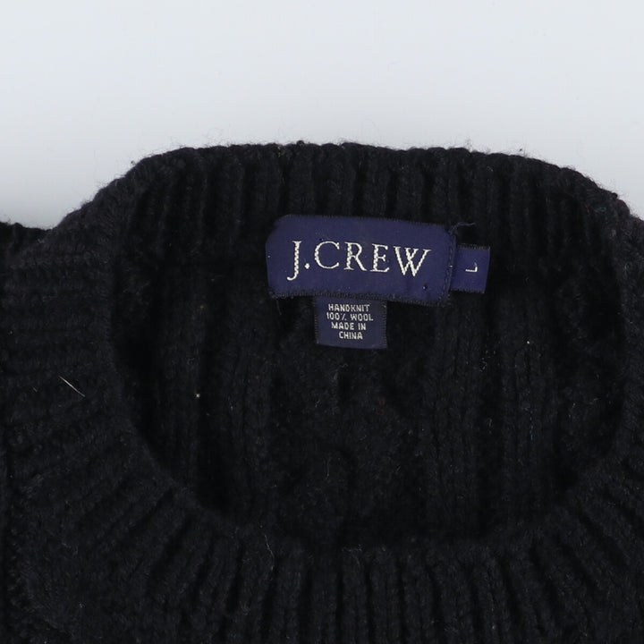 90'S J.Crew HAND KNIT hand knitted cable knit wool sweater men's L vintage /eaa342975