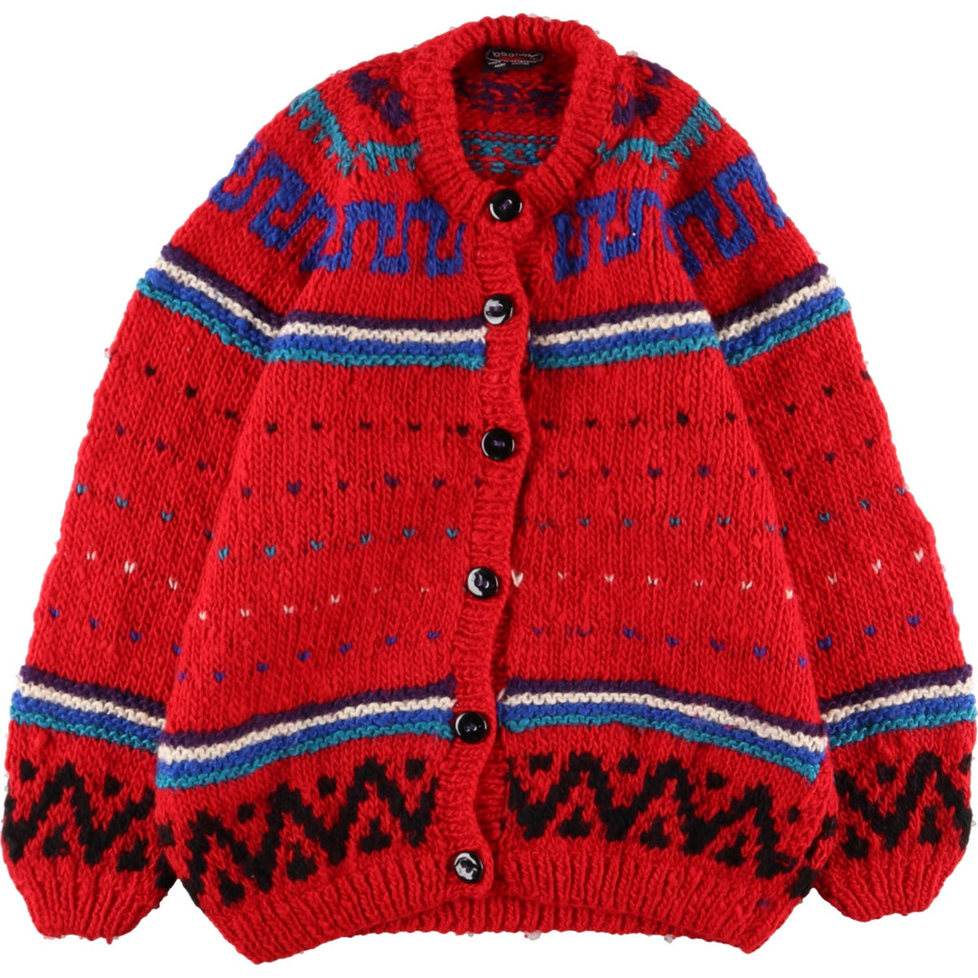 BAGHINS HAND KNIT Hand-knitted all-over pattern wool knit cardigan for women, XL /eaa343359