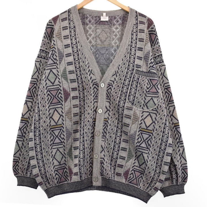 All-over print acrylic knit cardigan, men's XL /eaa344533