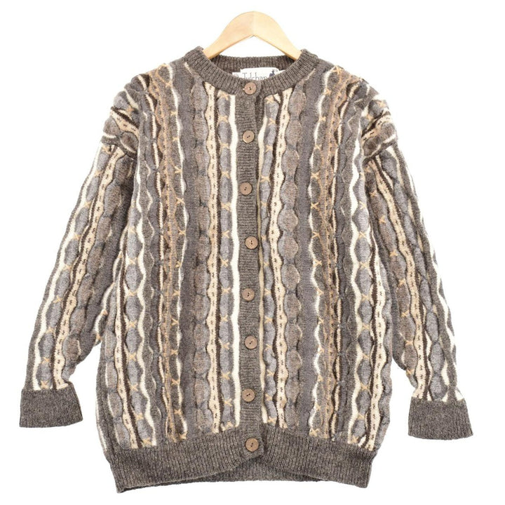 Tulchan All-over Pattern High Neck 3D Knit Sweater Wool Knit Cardigan Women's M /eaa344582