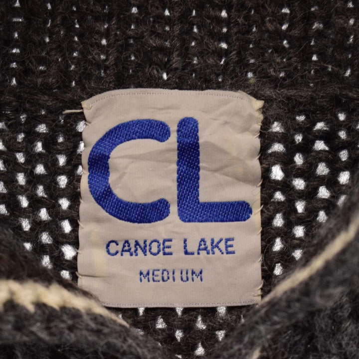 CANOE LAKE all-over print collared wool knit cardigan for men, M /eaa344623