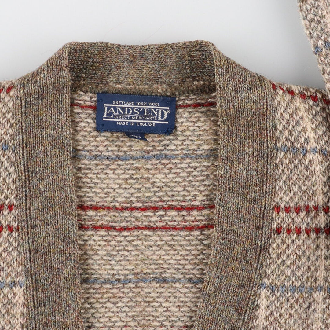 90'S LANDS END Check Pattern Wool Knit Cardigan Men's XL Vintage /eaa344707