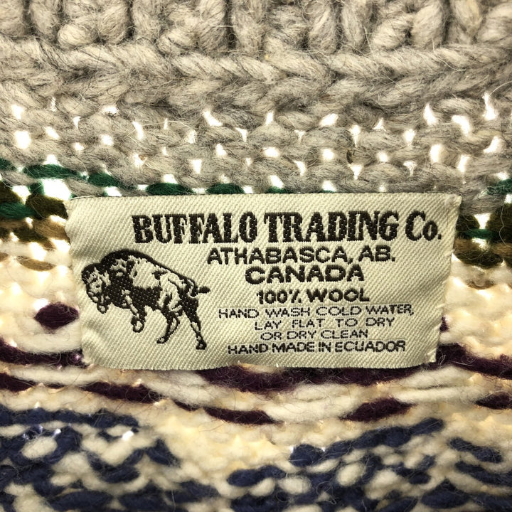 BUFFALO TRADING CO. All-over print Ecuador knit cardigan, men's L /eaa344823