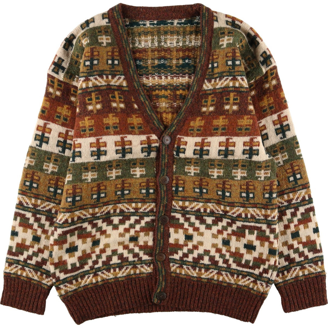 All-over print wool knit cardigan for men, size M /eaa344839