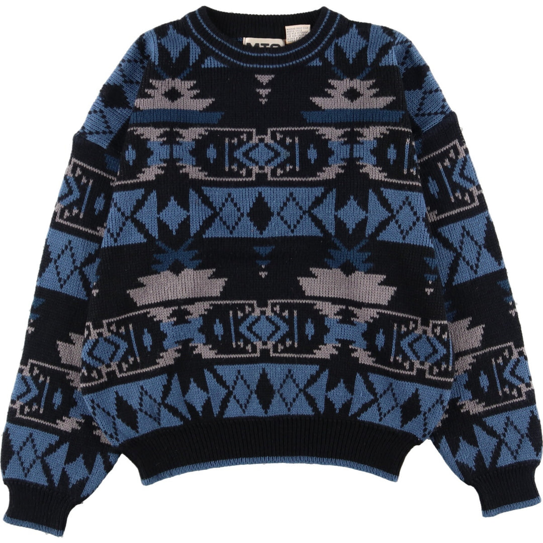 MTO INTERNATIONAL All-over Pattern Acrylic Knit Sweater, Men's L acrylic black type Vintage Second Hand