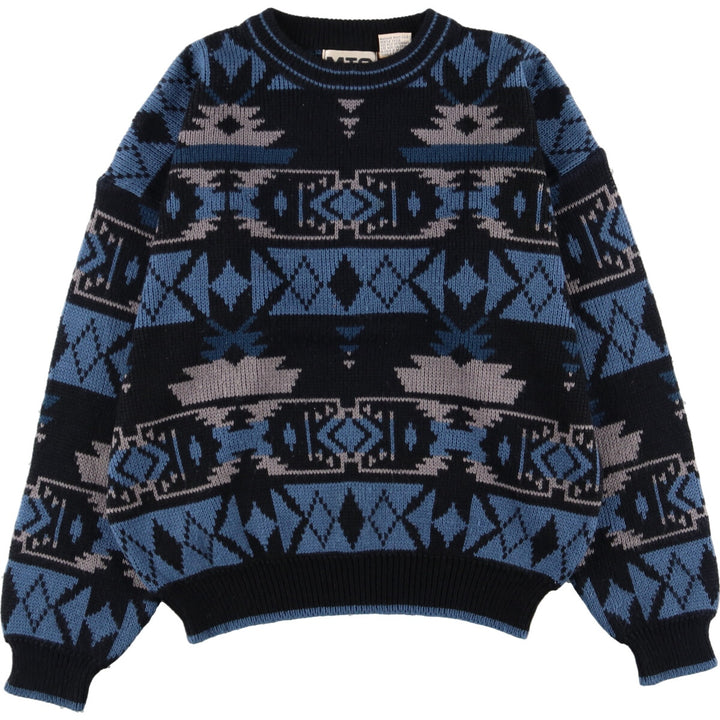 MTO INTERNATIONAL All-over Pattern Acrylic Knit Sweater, Men's L acrylic black type Vintage Second Hand