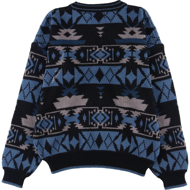 MTO INTERNATIONAL All-over Pattern Acrylic Knit Sweater, Men's L acrylic black type Vintage Second Hand