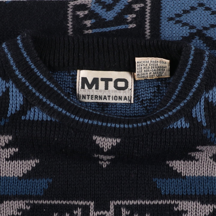 MTO INTERNATIONAL All-over Pattern Acrylic Knit Sweater, Men's L acrylic black type Vintage Second Hand