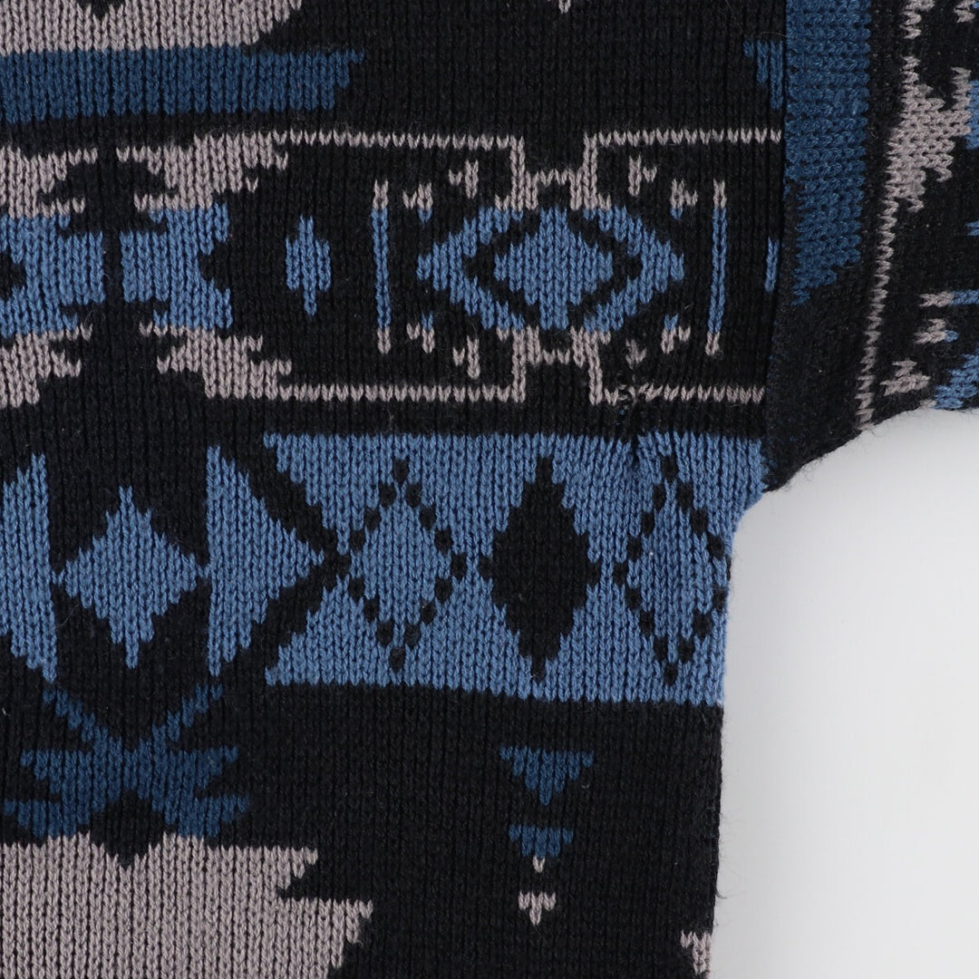 MTO INTERNATIONAL All-over Pattern Acrylic Knit Sweater, Men's L acrylic black type Vintage Second Hand