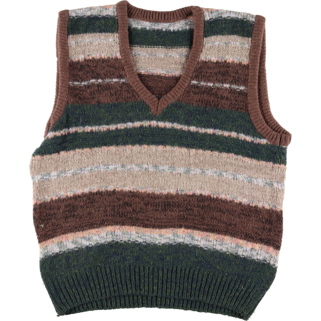 All-over border pattern V-neck wool knit vest for men, M /eaa348847