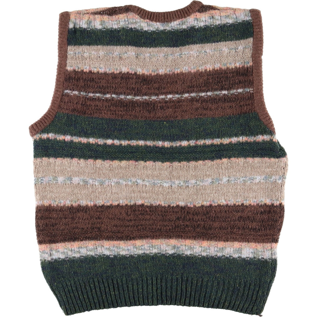 All-over border pattern V-neck wool knit vest for men, M /eaa348847