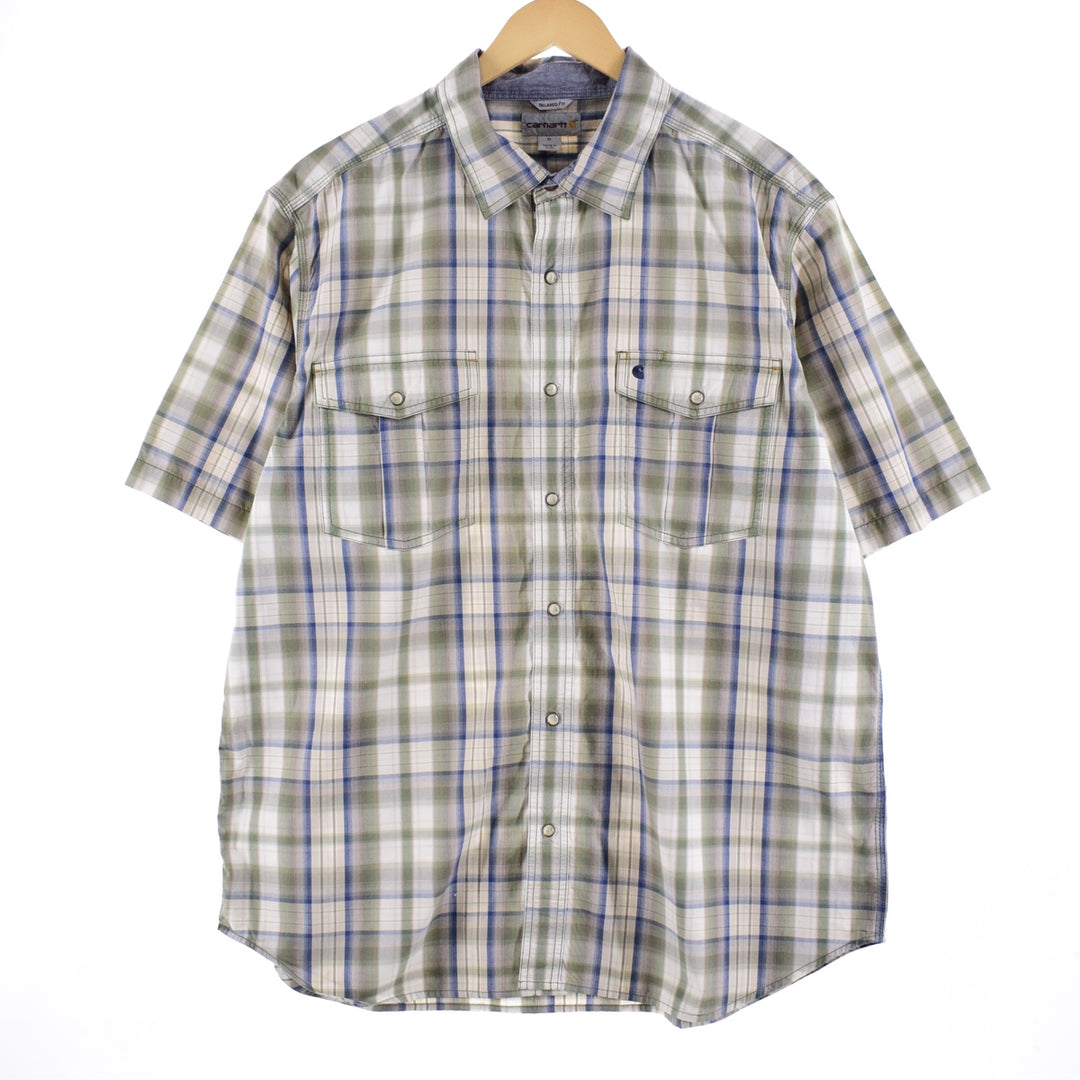 Carhartt RELAXED FIT short sleeve cotton check shirt, men's XL /eaa349397