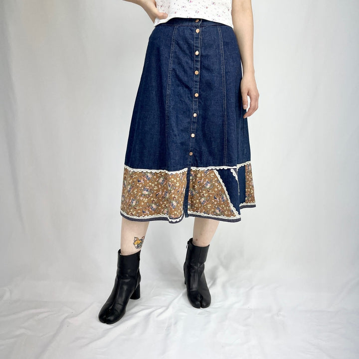 70'S GUNNE SAX denim long flare skirt women's M vintage /eaa349821