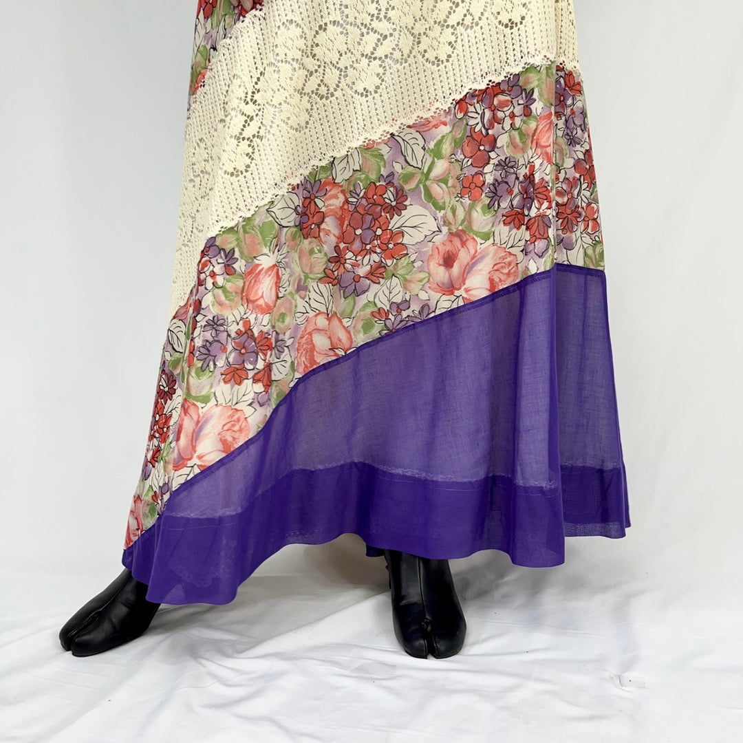 70'S floral lace maxi length long flared skirt women's L vintage /eaa349842