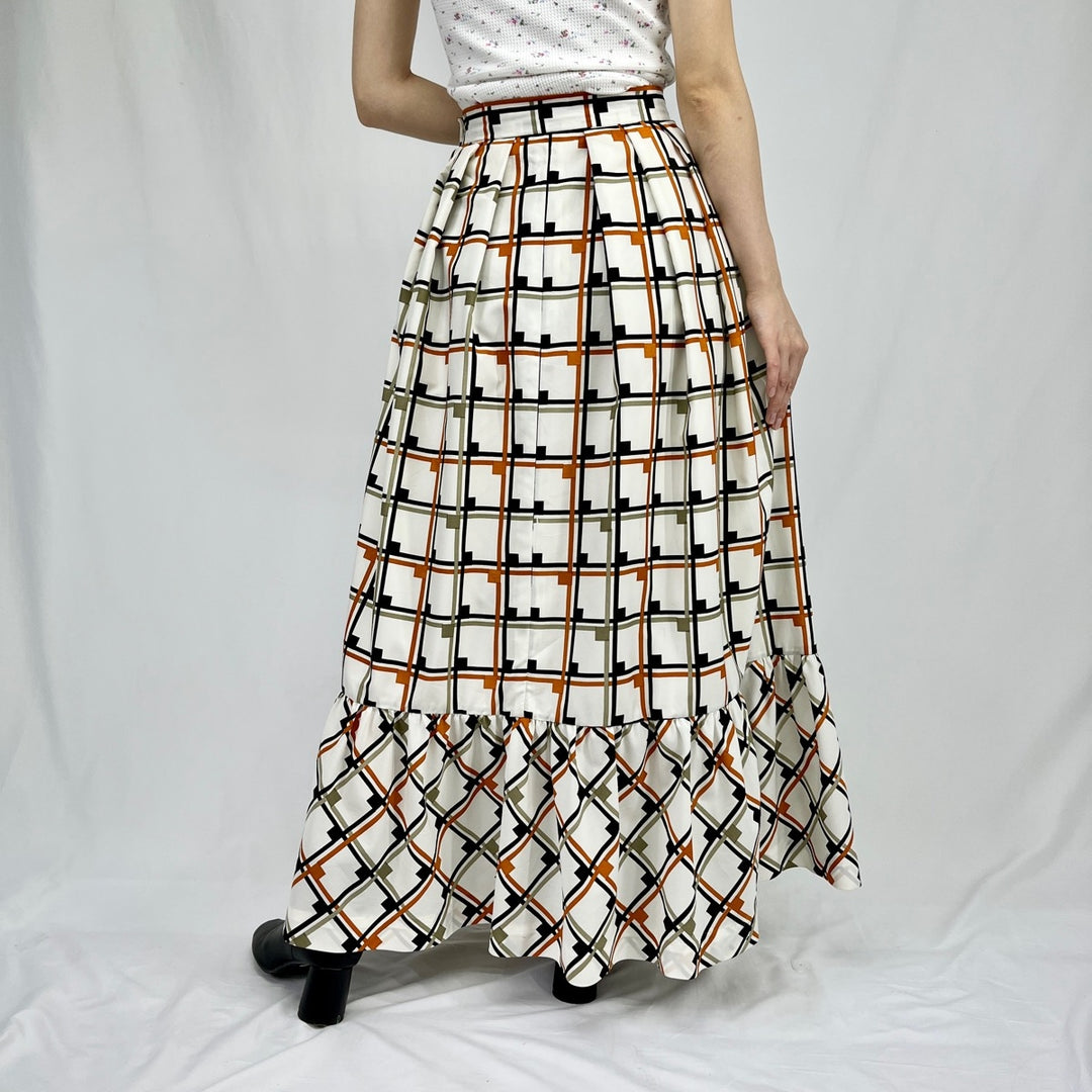 60s~70'S UNKNOWN all-over print maxi length Pleated skirt, women's, M, vintage /eaa349850