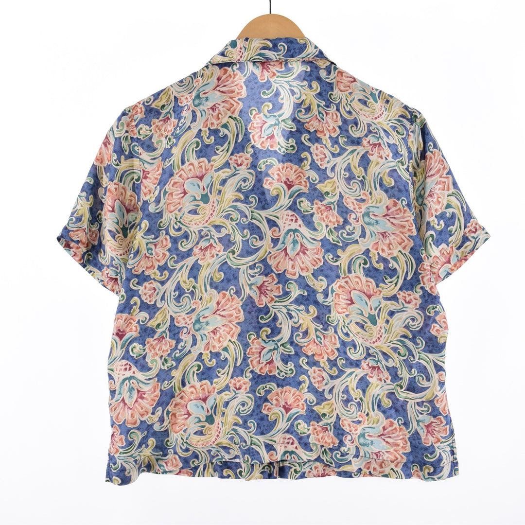 Cynthia Taylor All-over Print Open Collar Silk Short Sleeve Blouse Women's M /eaa350746