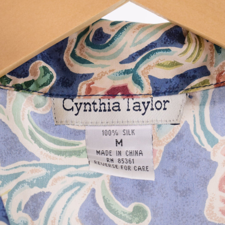 Cynthia Taylor All-over Print Open Collar Silk Short Sleeve Blouse Women's M /eaa350746