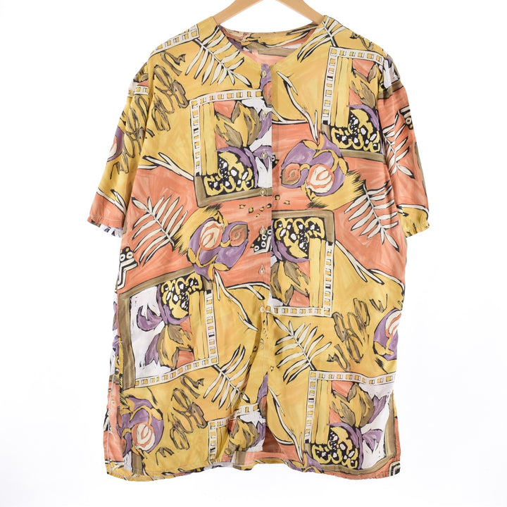 UNKNOWN All-over print, no-collar, short-sleeve blouse, women's L /eaa350750