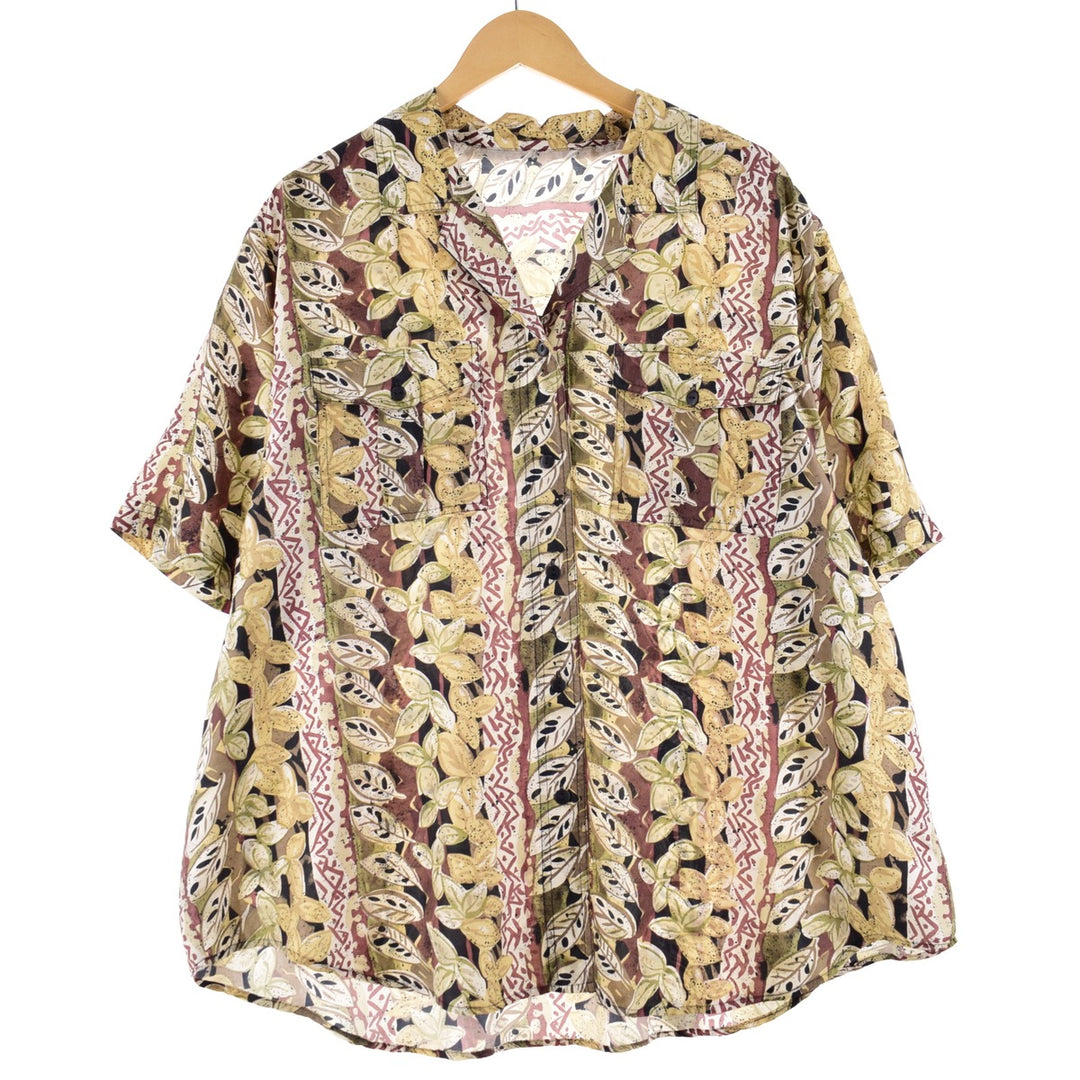 All-over print open collar short sleeve blouse ladies XXL /eaa350794