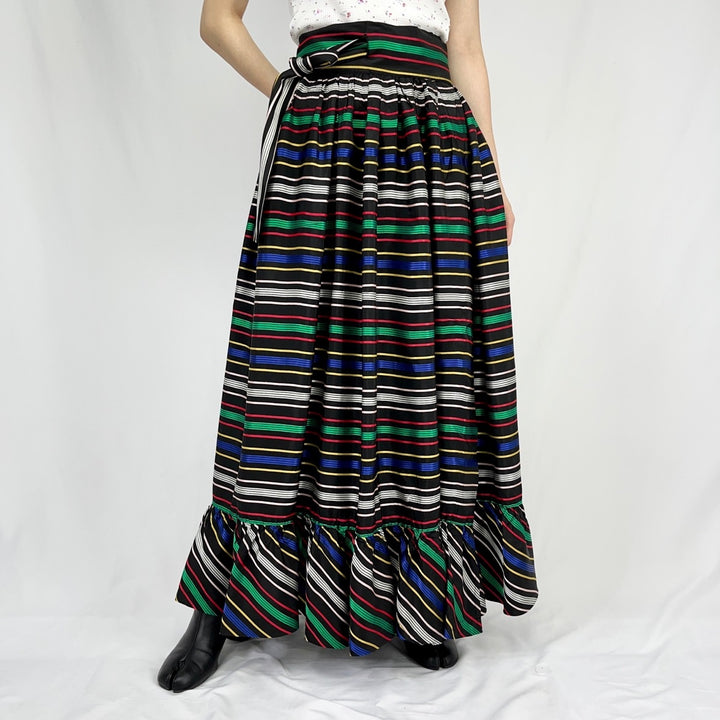 70'S Ellen Tnacy Border Pattern Maxi Length Wrap Skirt Women's M Vintage /eaa351200